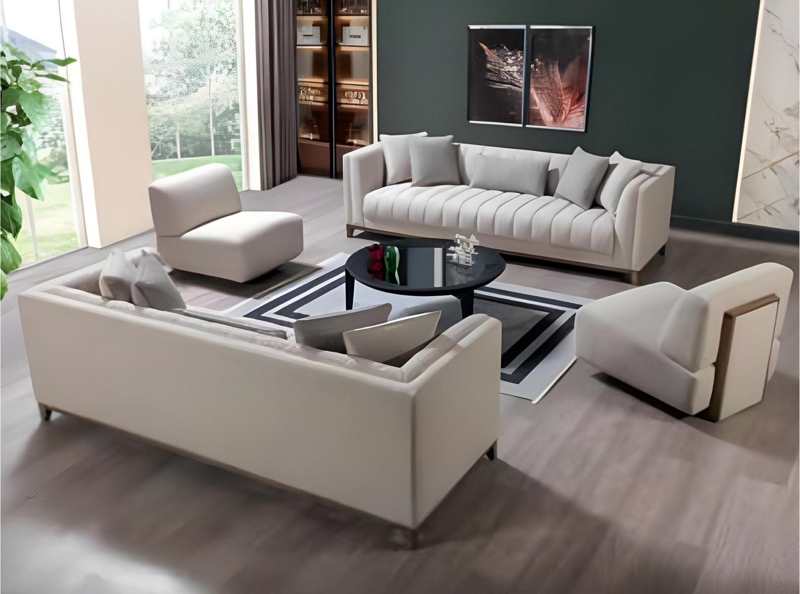 Sofagarnitur Sofa Sofas 3+3+1+1 Sitzer Sessel Stoff Holz Couchen Wohnlandschaft