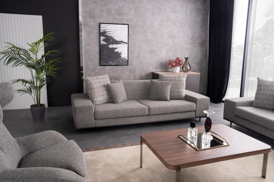 Sofa Dreier Couch mit Armlehne Polstersofa Grau Wohnzimmer Dreisitzer