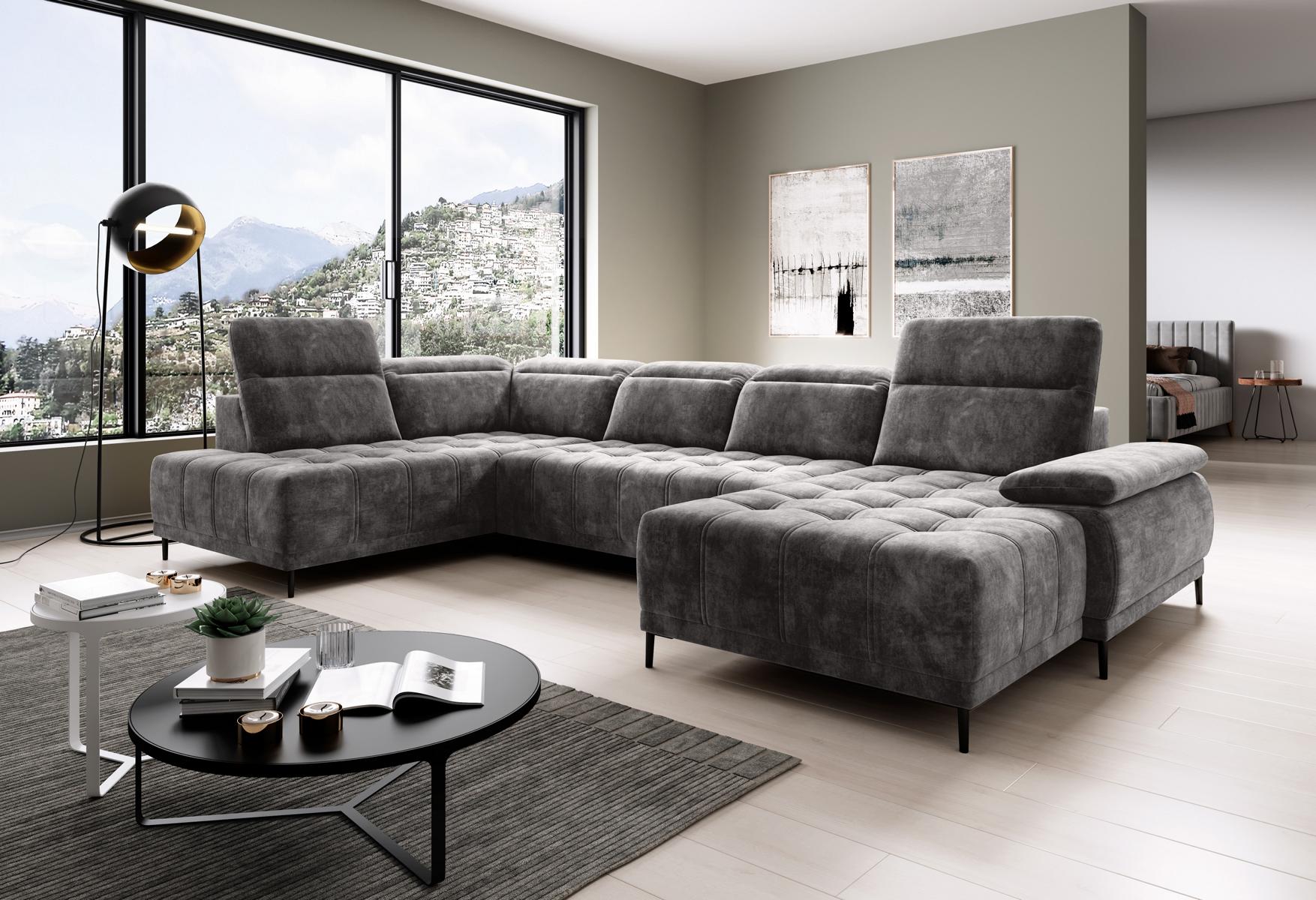 Sofa Bettfunktion Couch Textil Sofa Wohnlandschaft Leder Design Ecksofa U-form