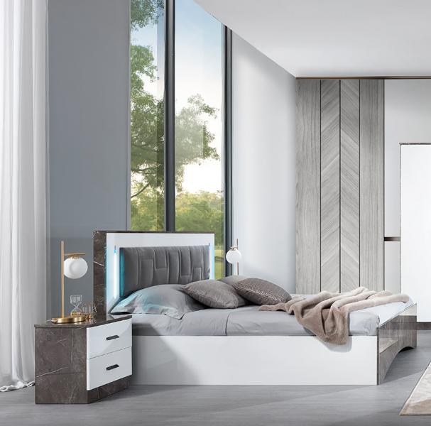 Set 3tlg. Schlafzimmer Garnitur Bett 2x Nachttisch Stil Stilvoll Möbel Betten