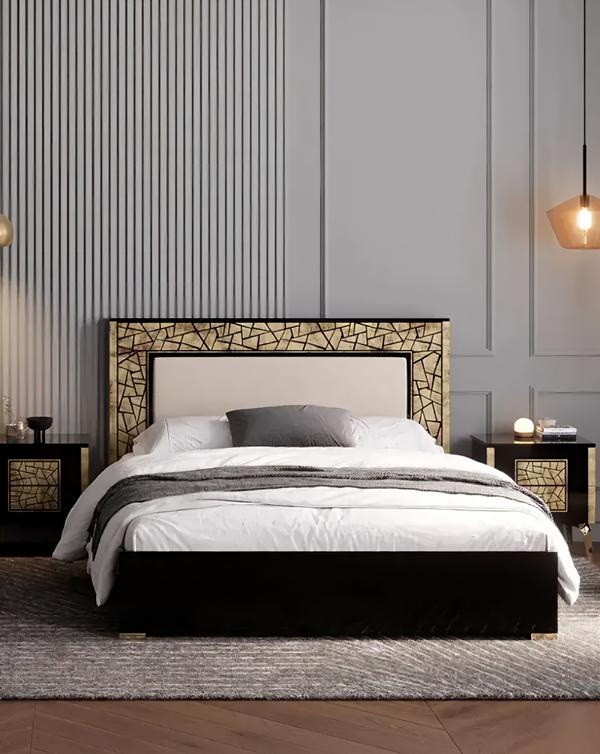 Bett Polster Design Luxus Doppel Hotel Betten Modern Schwarz Holz Möbel Neu