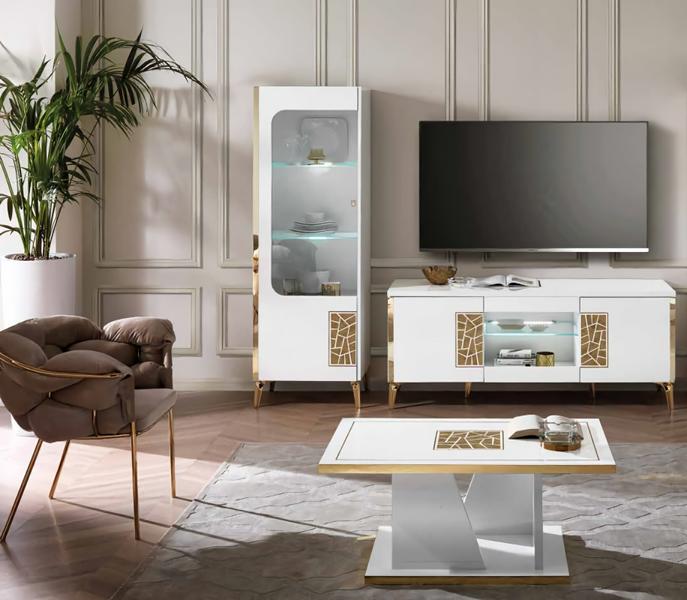 TV Ständer RTV Lowboard Modern Couchtisch Weiß Holz Modern Wohnzimmer Set Neu