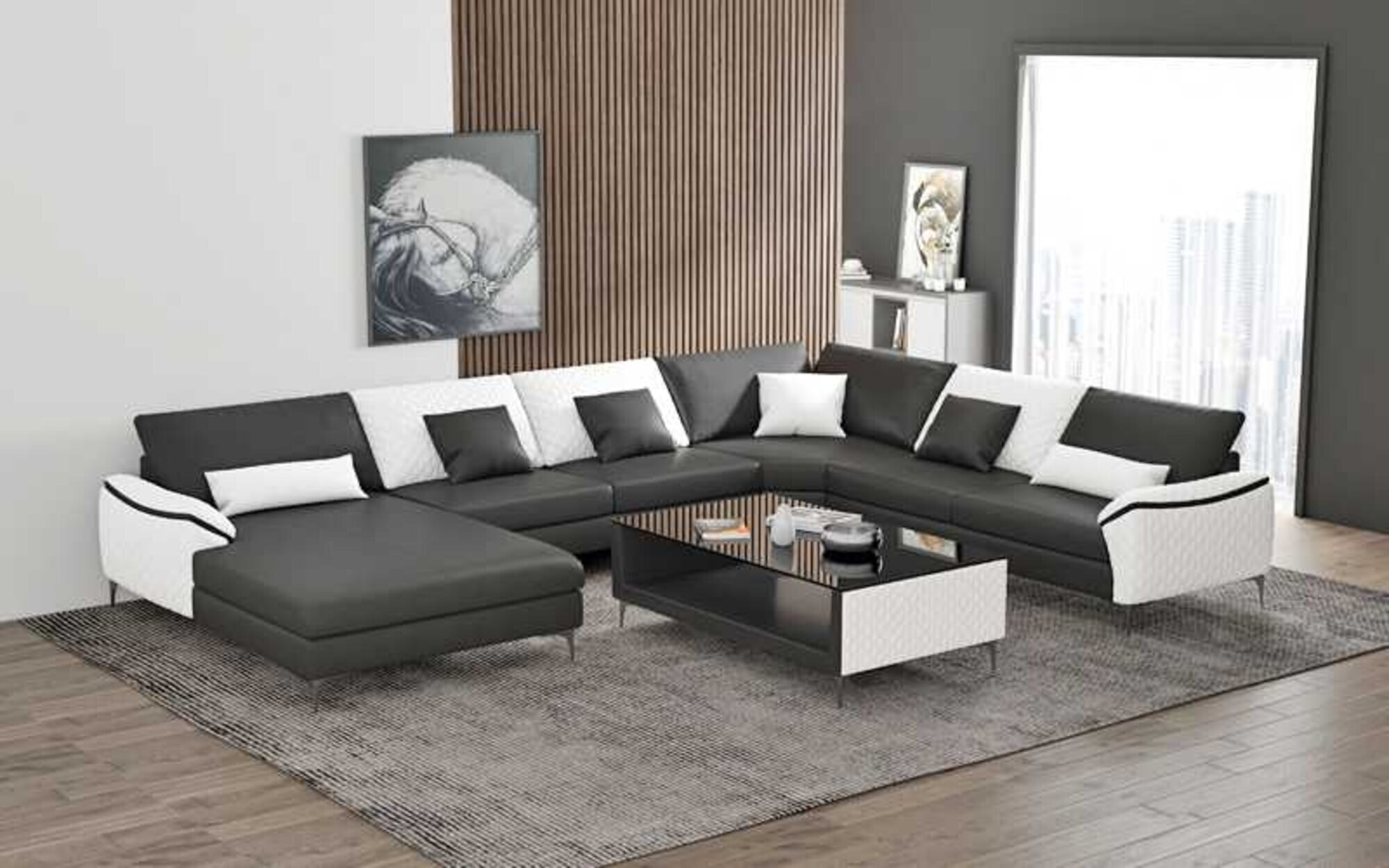 Wohnlandschaft Couchen Ledersofa Ecksofa U Form Schwarz Sofa Groß Neu