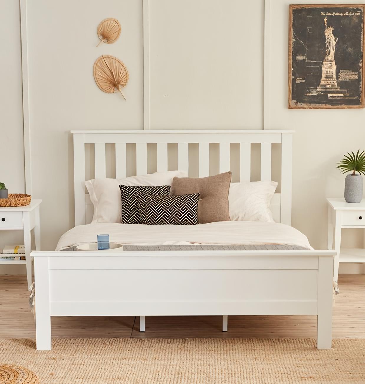Bett Doppelbett Schlafbett Holzbett Schlafzimmerbetten Bettrahmen Weiß