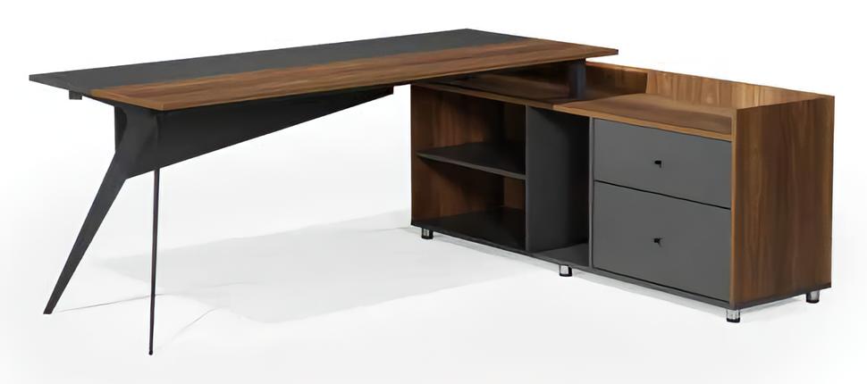 Schreibtisch mit Schrank Arbeitstisch Bürotisch Braun Grau Büromöbel
