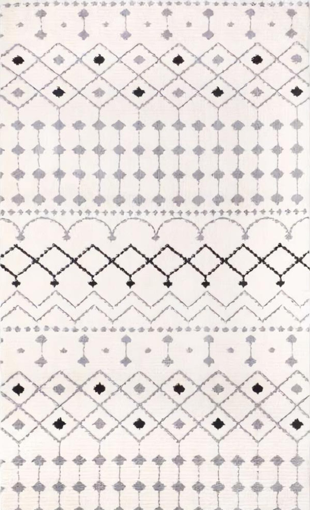 Weiß Orientalisch Teppich Wohnzimmerteppich Kurzflor Schwarz Muster