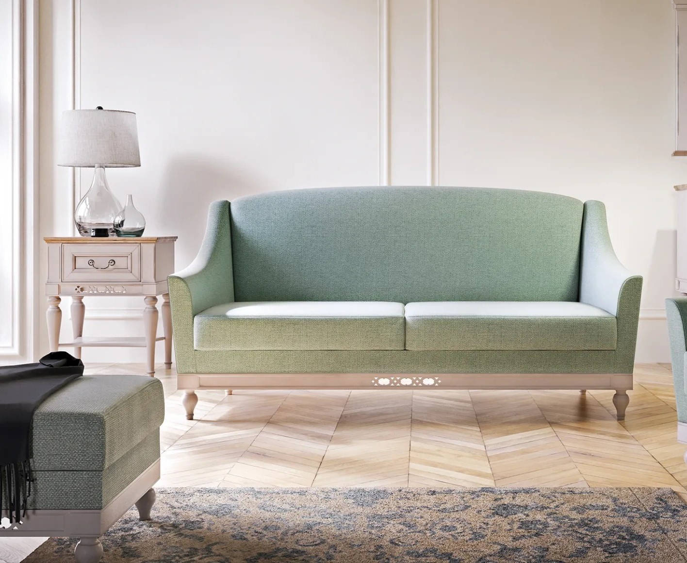 Wohnzimmer Set 2tlg Komplett Sofa 2 Sitzer Holzmöbel Beistelltisch Luxuriöses