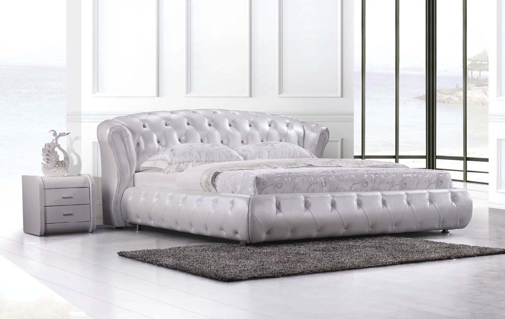 Bett Betten Chesterfield Designer XXL Doppel Lederbett S9111 160 180 200x200cm