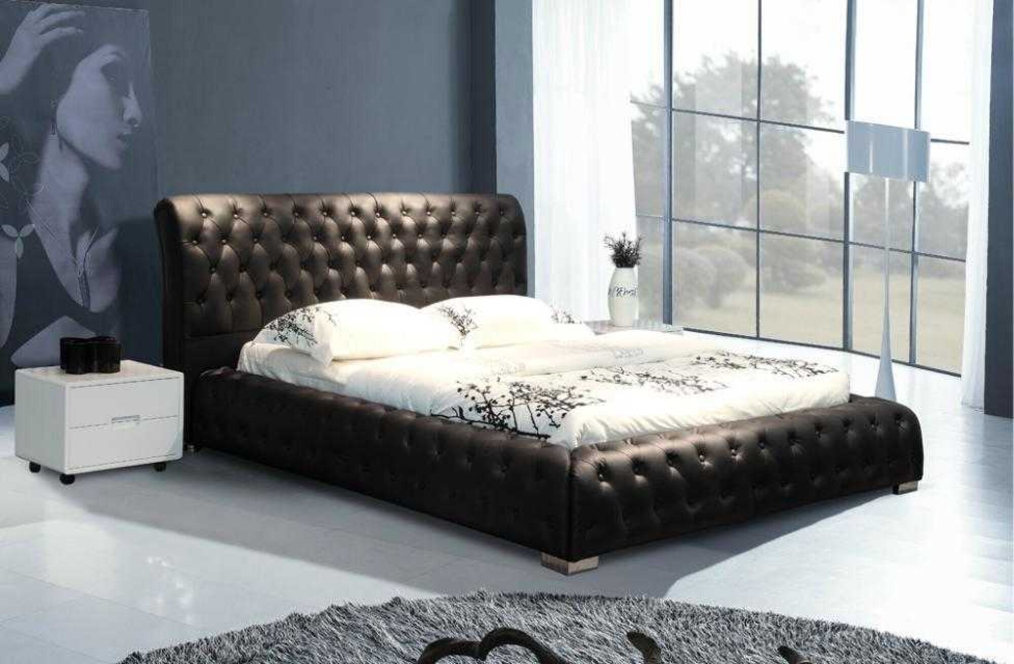 Chesterfield Polster Doppel Ehe Betten Modernes Designer Bett Leder Textil 9178B
