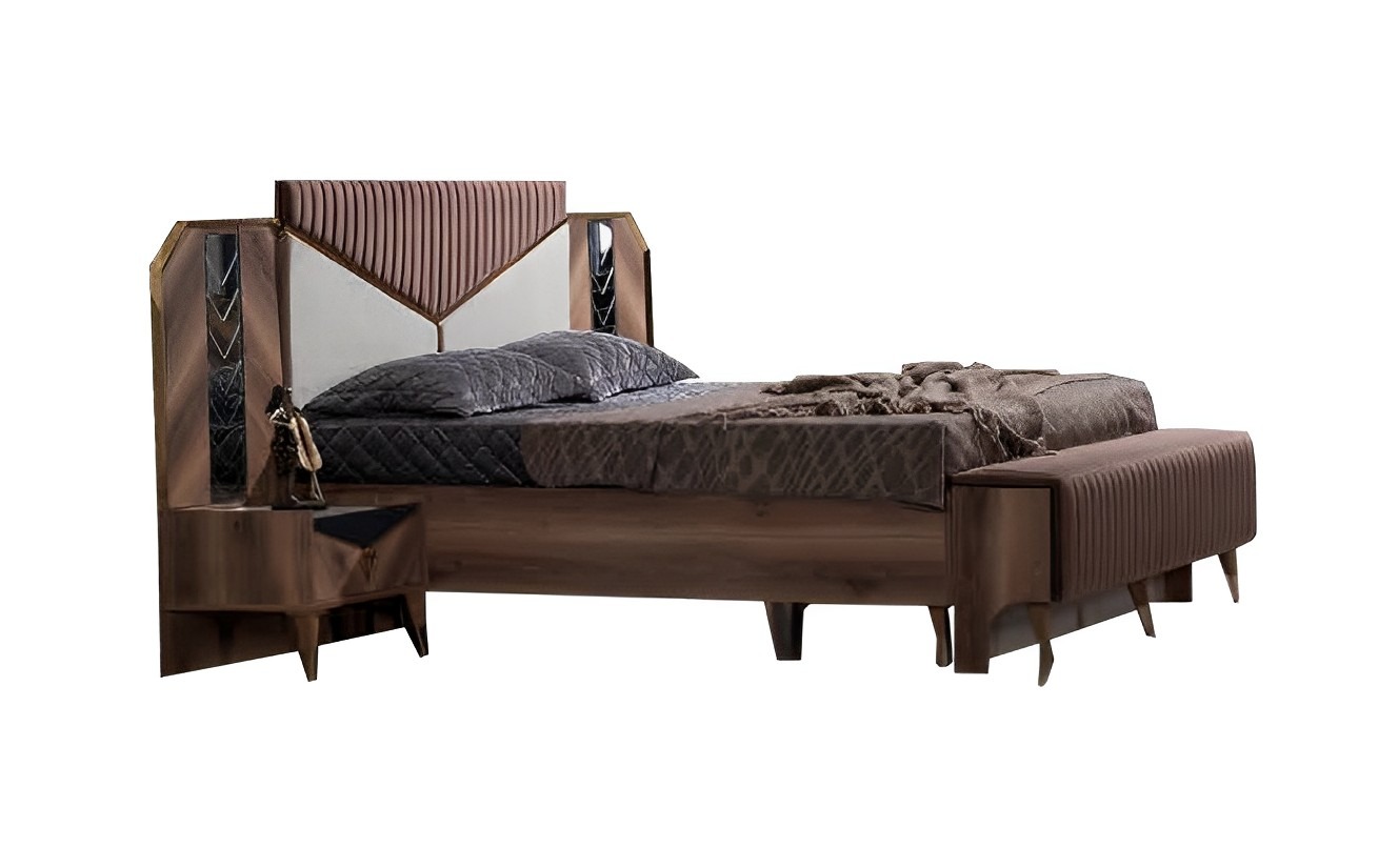 Schlafzimmer Set Bett + 2x Nachttische Bettset modernes Braun Möbel Set 3tlg.