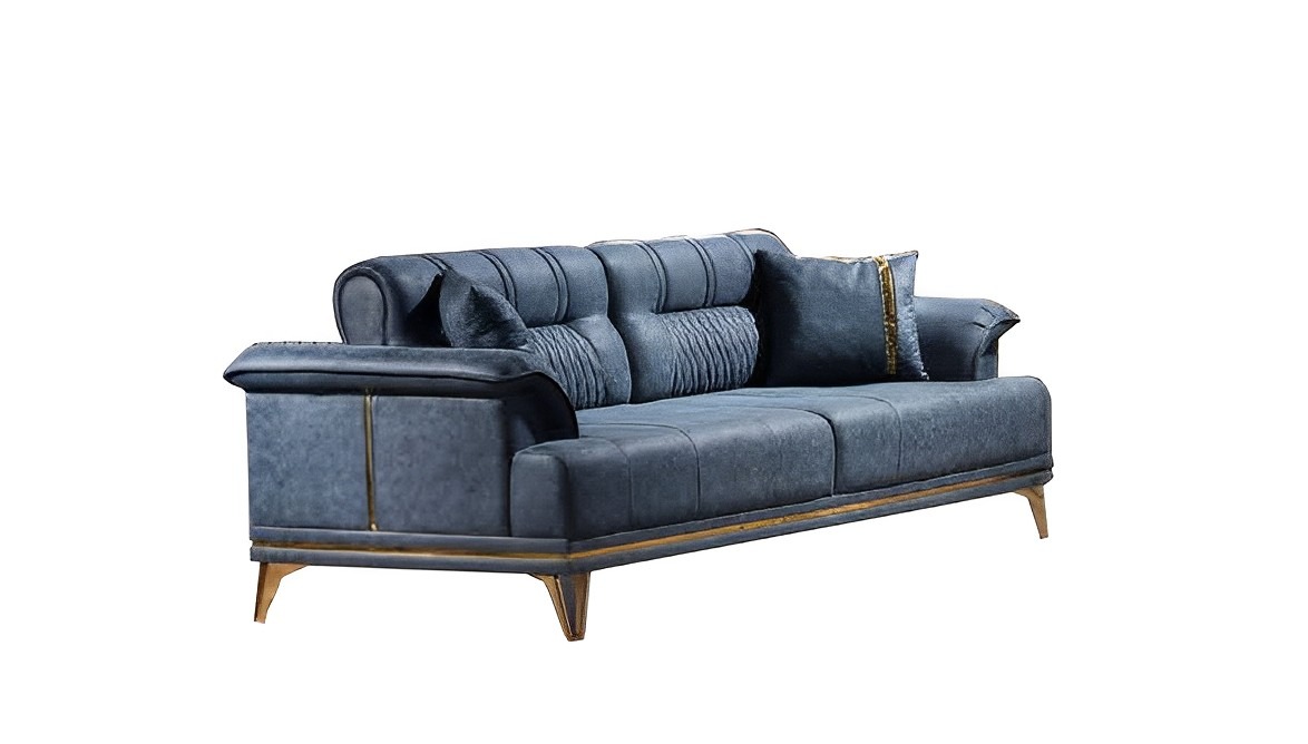 Dreisatzsofa Wohnzimmer 3-Sitzer Sofa Polster Möbel Stoff Blau Modern Couch