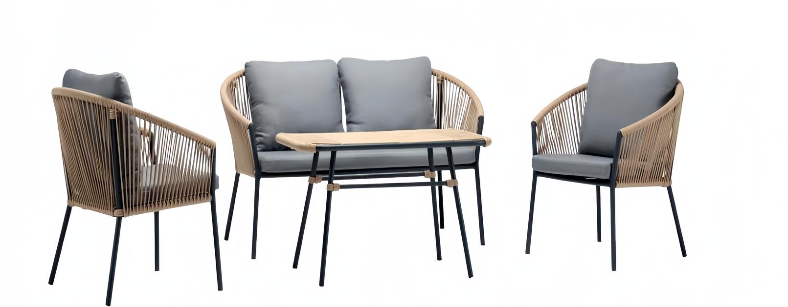 Sofagarnitur Rattan Grau Luxuriöse Sofa 2 Sitzer Moderner 2x Sessel Couchtisch