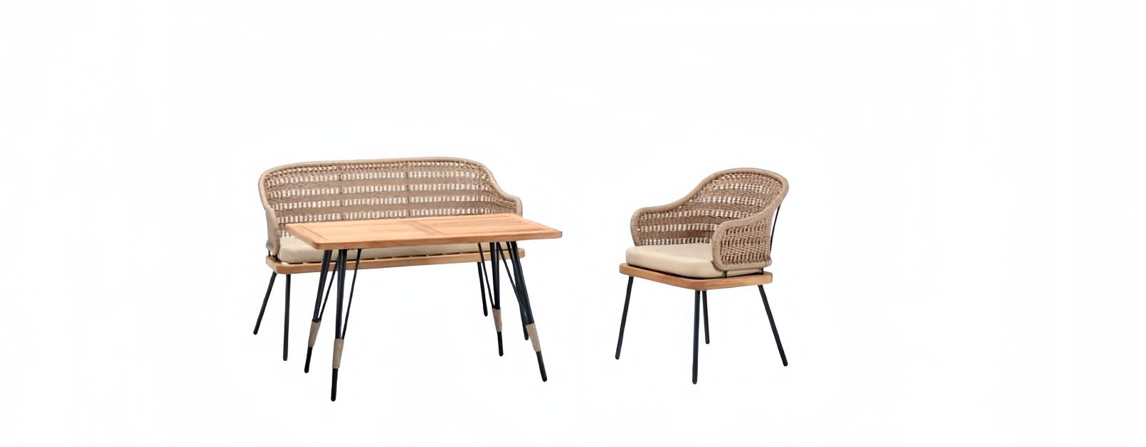 Garnitur Terrassen Luxus Beige Sofagarnitur Sofa 2 Sitzer Couchtisch 2x Sessel