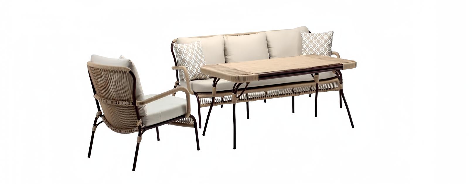Sofas Beige Couchtisch Sessel Moderne Rattan Luxus Gartenmöbel 3 Sitzer