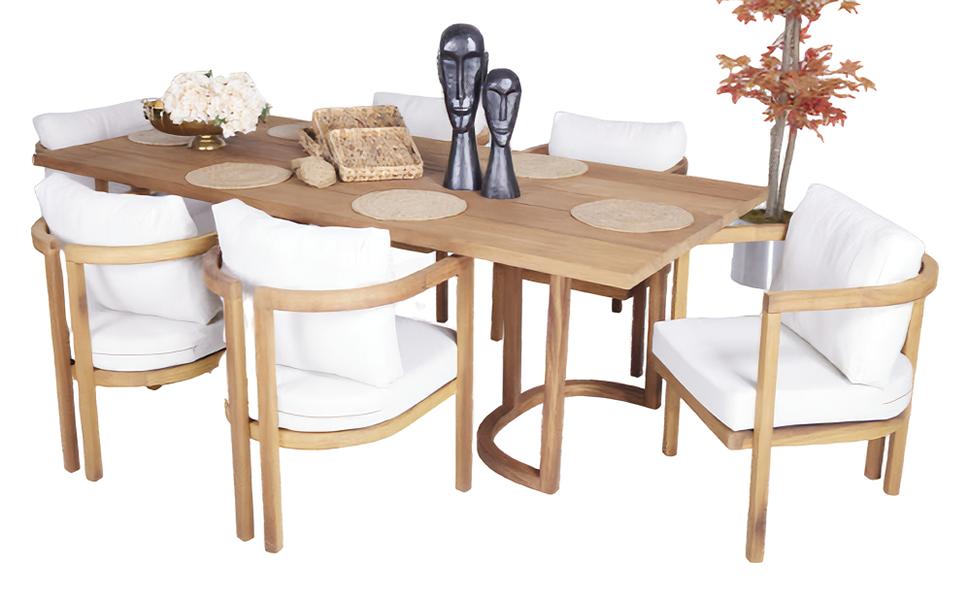 Holz Gartenmöbel Set 7tlg Esstisch 6x Stühle Luxuriöse Stilvoller Garnitur