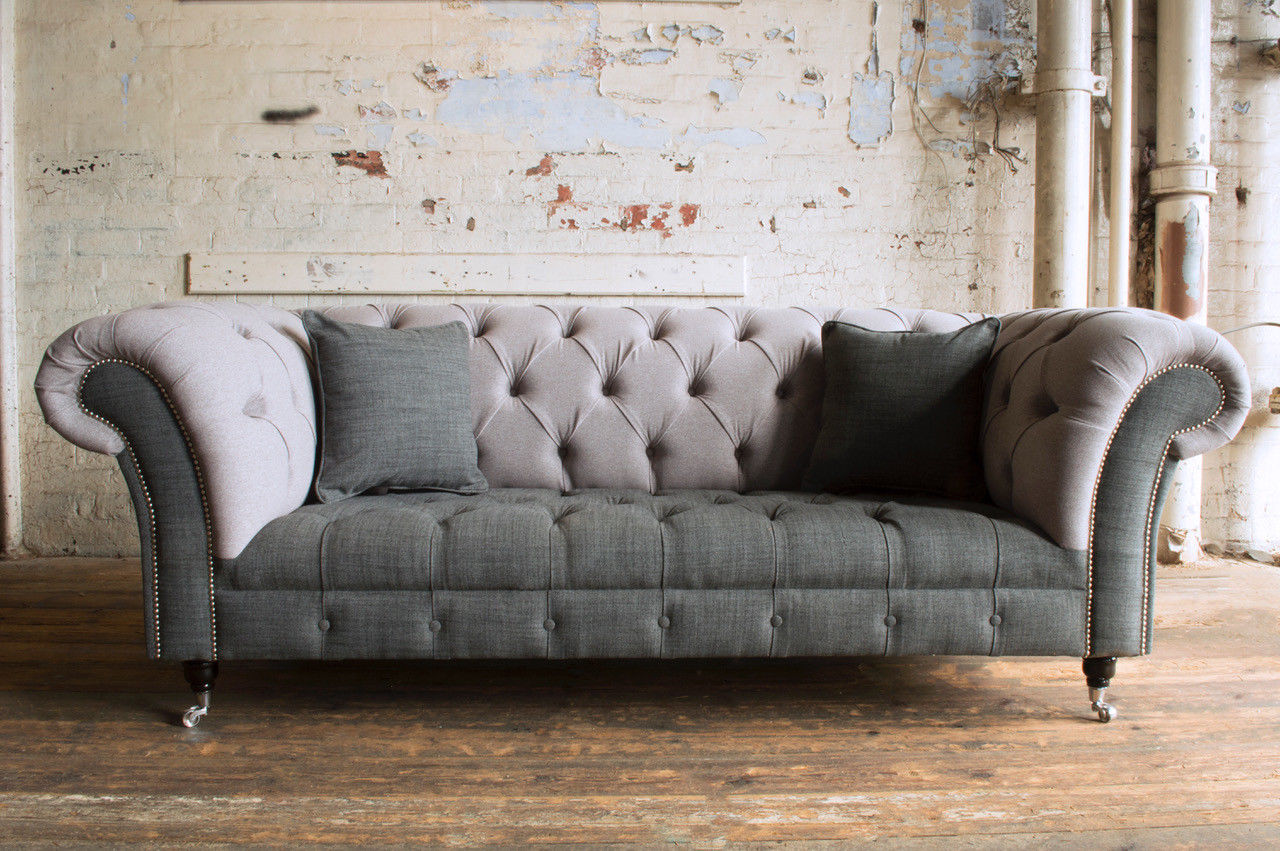 Chesterfield Design Luxus Polster Sofa Couch Sitz Garnitur Leder Textil Neu #127