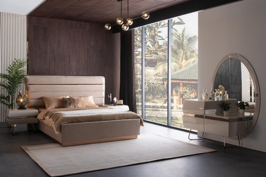 Bett 2x Nachttische Kommode mit groß Spiegel Schlafzimmer Set Komplett 5tlg