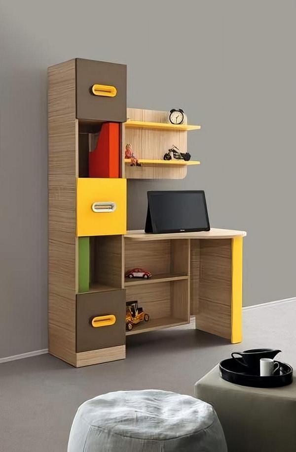 Modernes Schreibtisch Design Regale Farbakzente Gelb Braun Büro Möbel Funktional