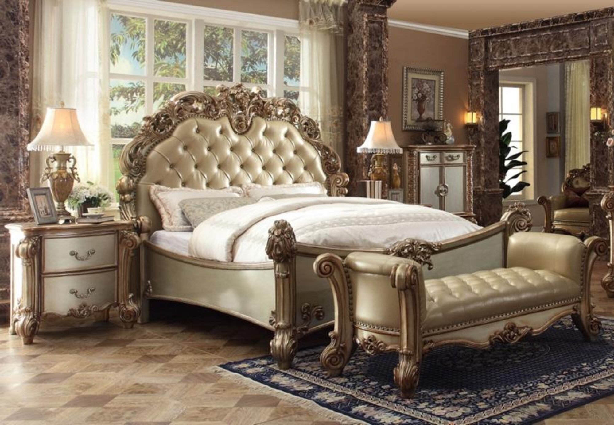 Luxus Klassisch Schlafzimmer Komplett Bett Nachttische Bank Barock Möbel