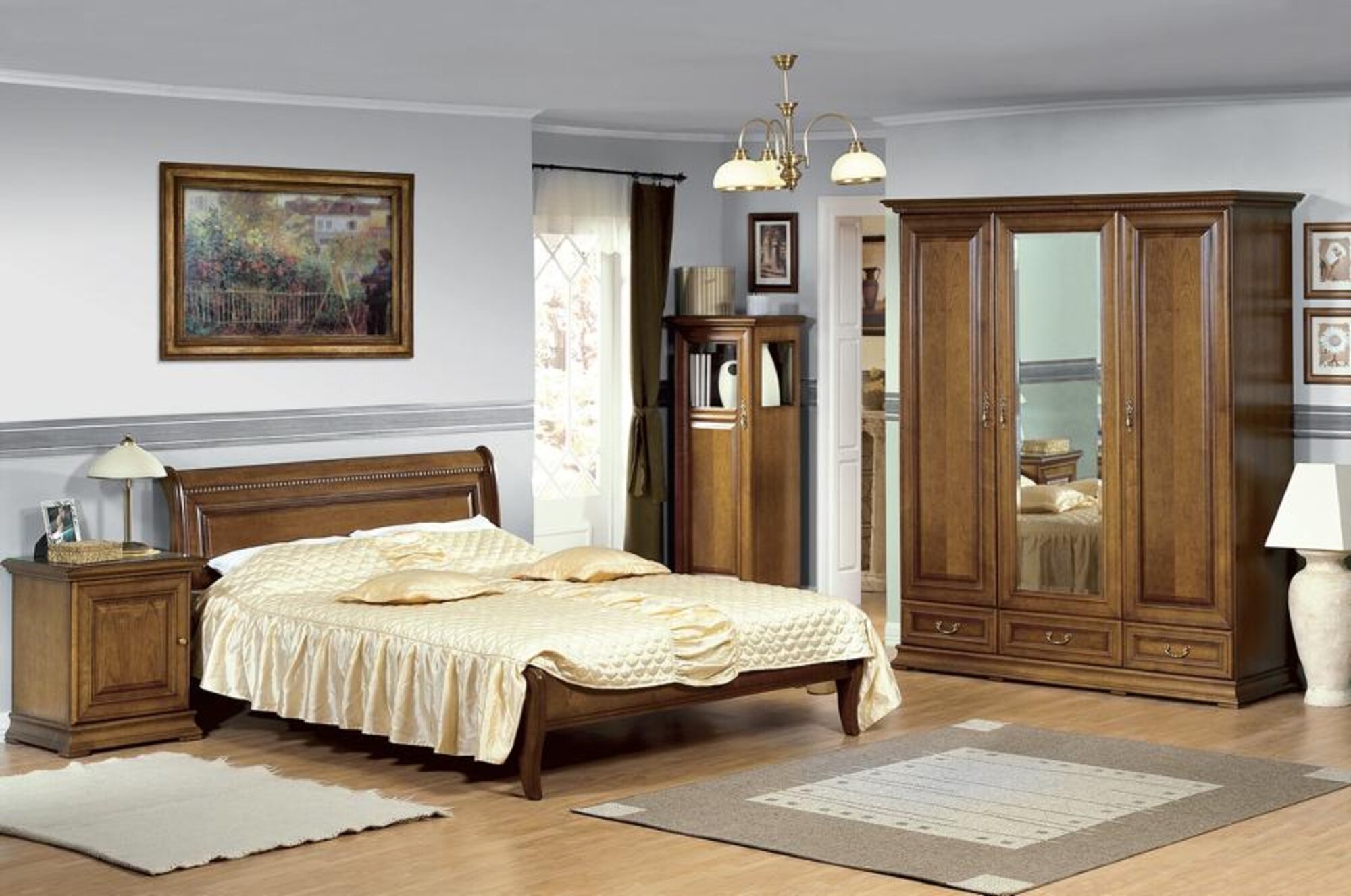 Schlafzimmer Bett 2x Nachttische Stilvoller Klassisches Kleiderschrank Set 5tlg