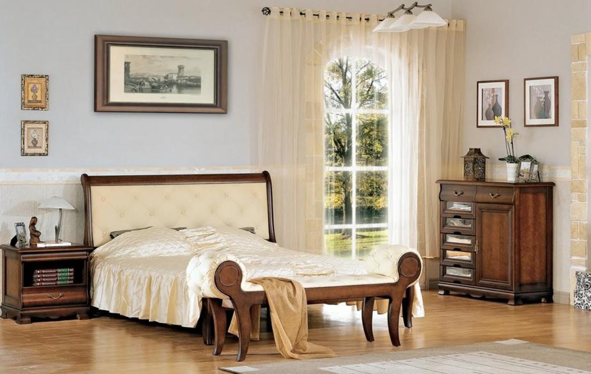 Komplett Chesterfield Bett Holzmöbel Kommode Schlafzimmer 2x Nachttische Set