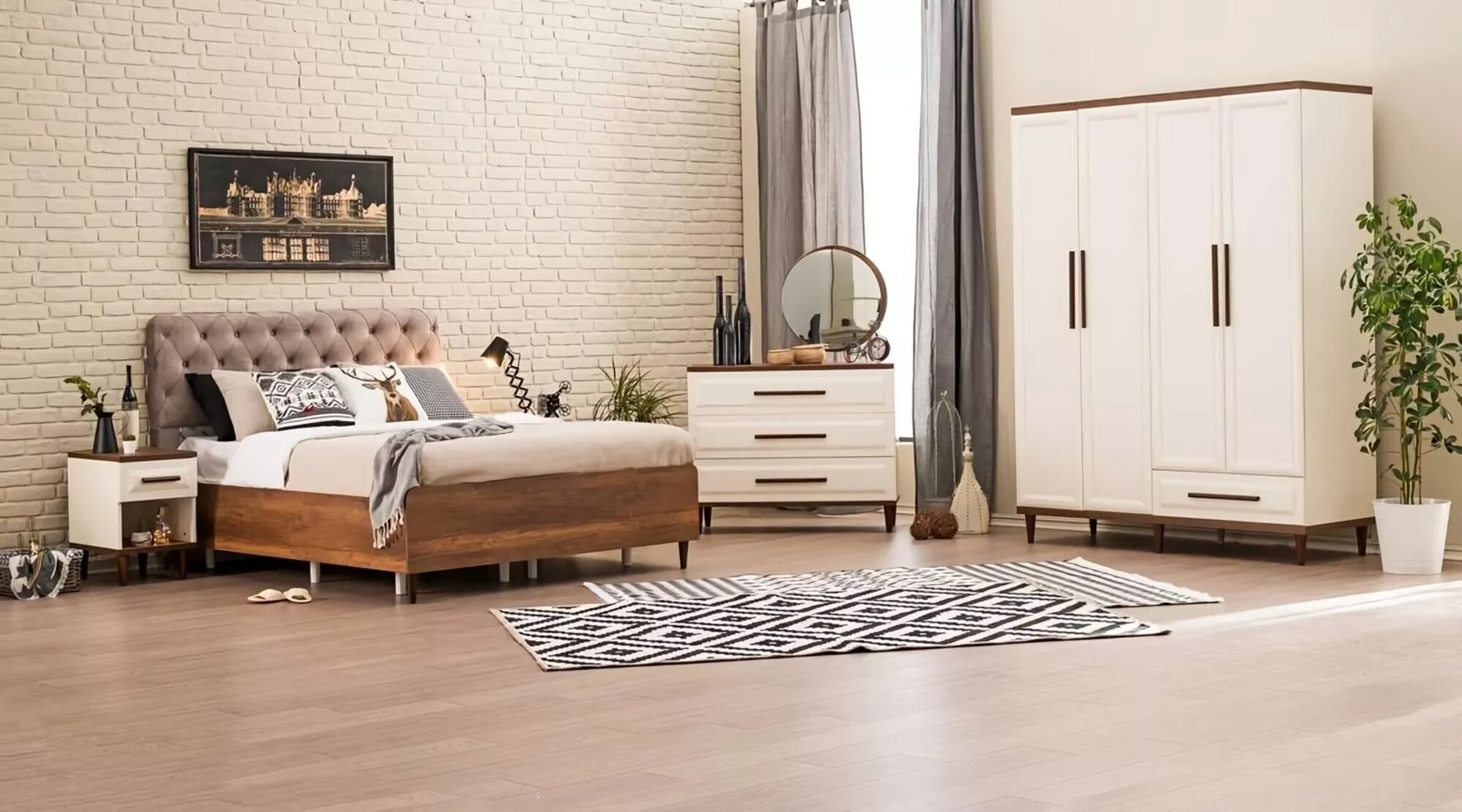 Luxus Schlafzimmer Set 6tlg Design Holzmöbel Bett 2x Nachttische Einrichtung