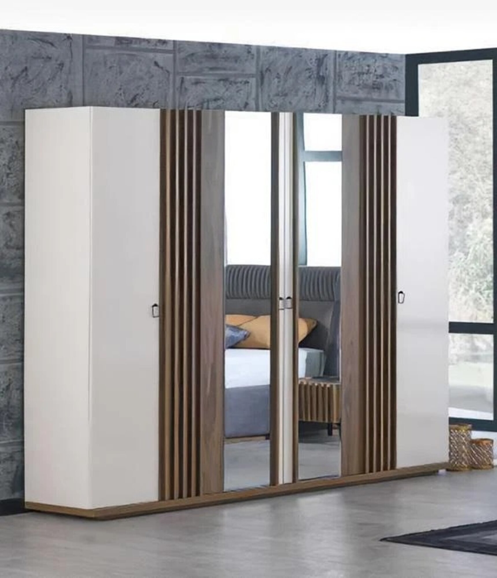 Kleiderschrank 6 türiger Schrank Schränke Schlafzimmer Möbel Spiegelschrank