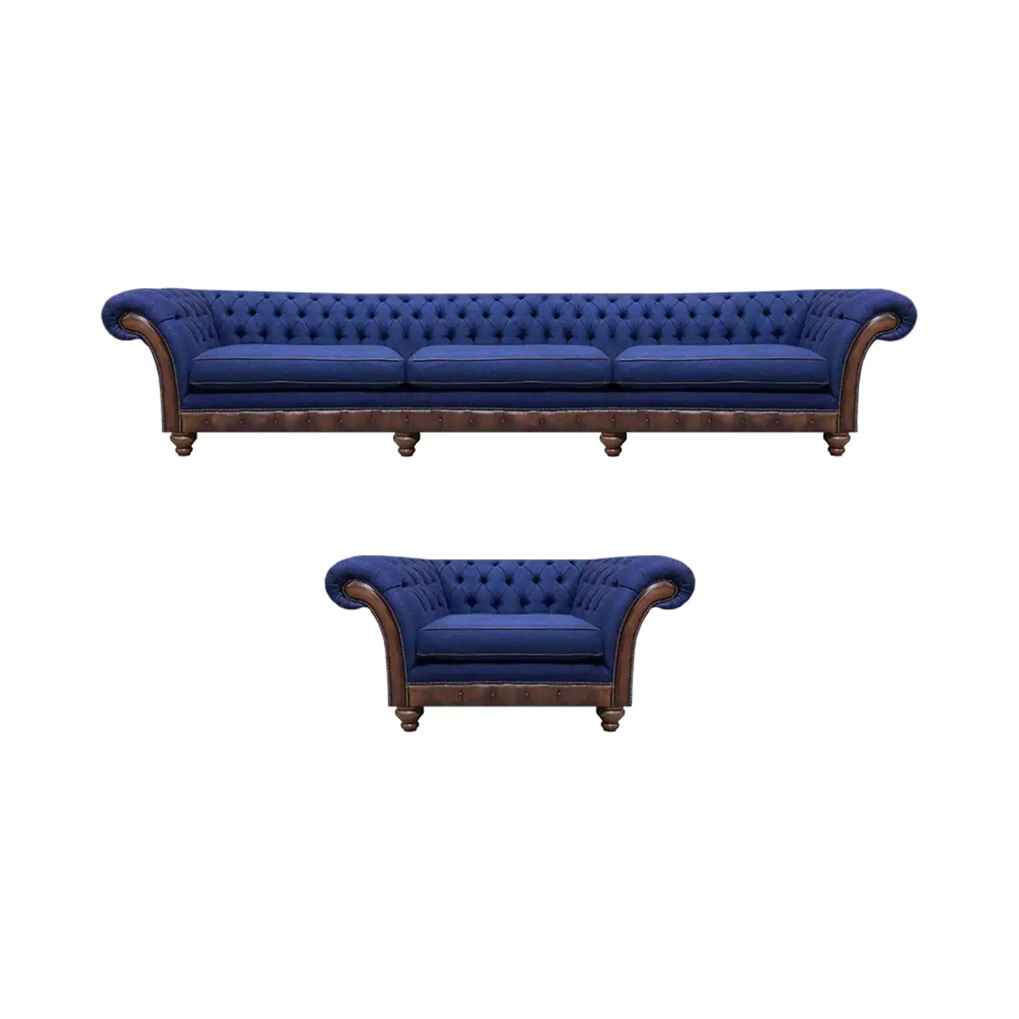 Blaue Chesterfield Polstermöbel Designer 3-Sitzer Sofa Stoffsessel 2tlg