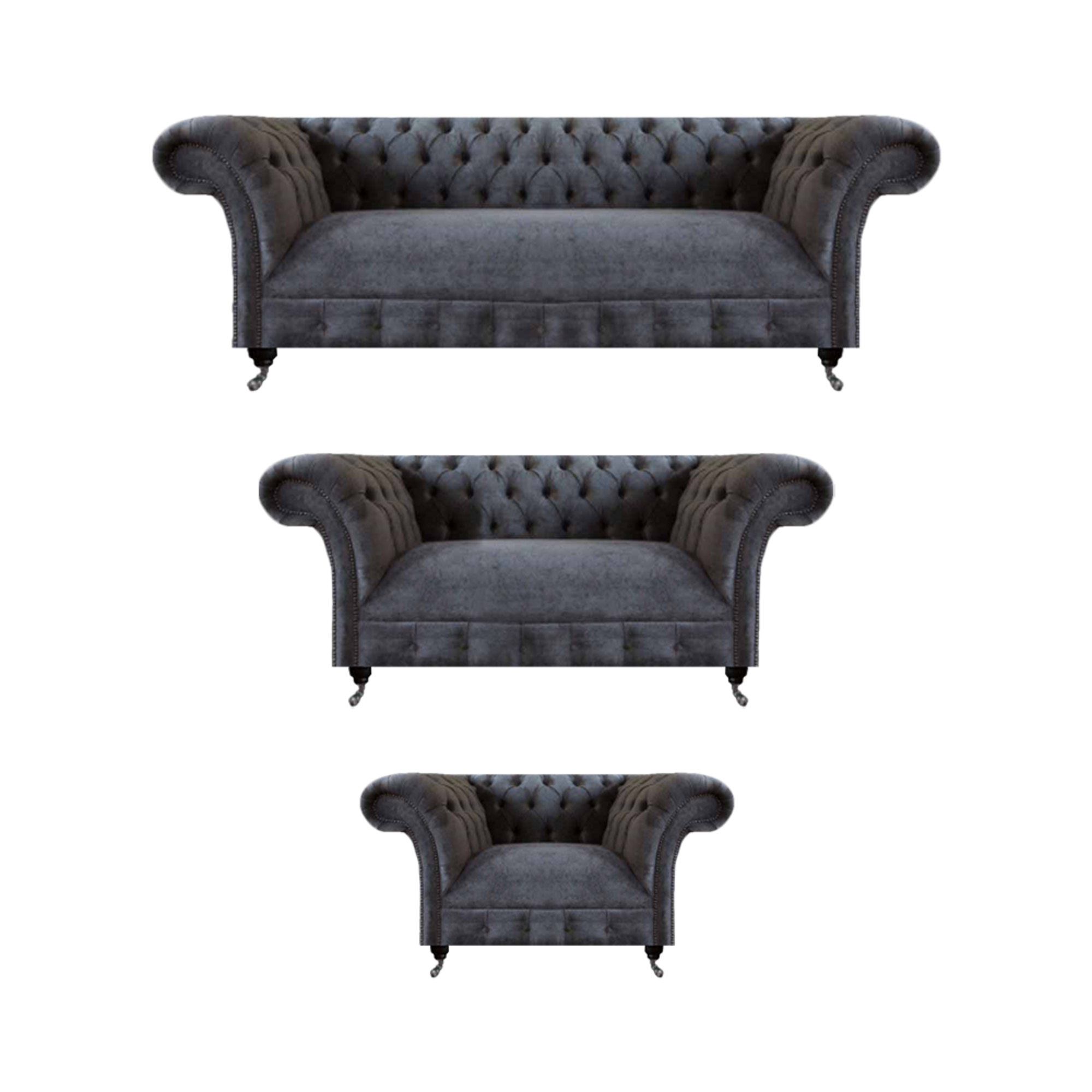 Wohnzimmer Grau Möbel 2x Sofas Einrichtung Sessel Neu Sofagarnitur Chesterfield