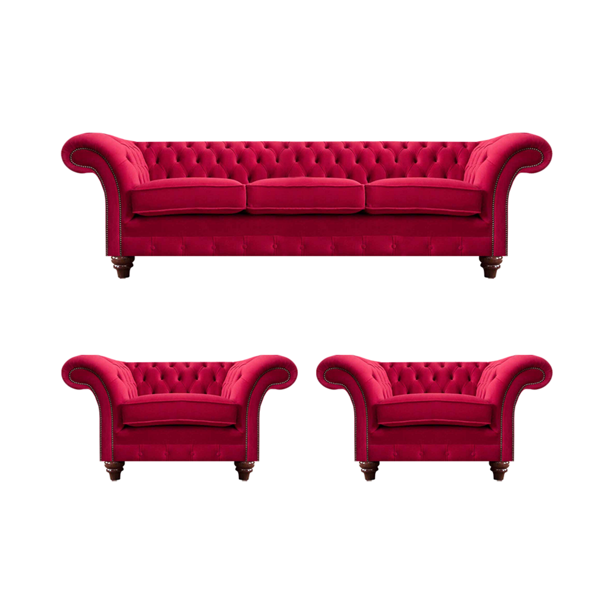 Exklusive Rote Chesterfield Sofas Designer Couchen Sessel 3-Sitzer 3tlg