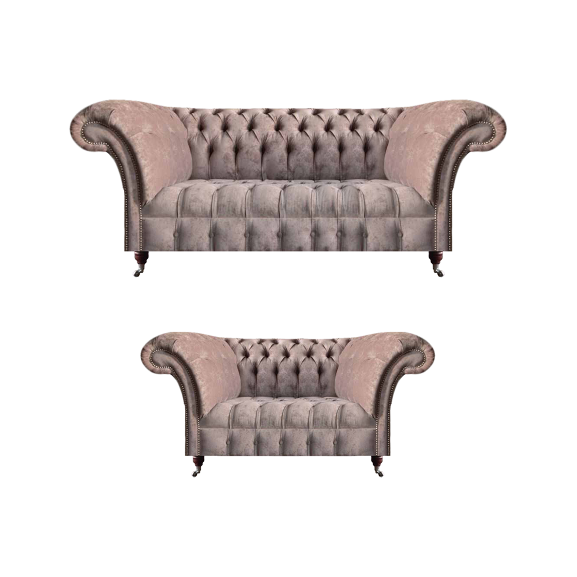 Chesterfield Möbel Grau Textil Sofas Set 2tlg Luxuriöse Wohnzimmer Einrichtung