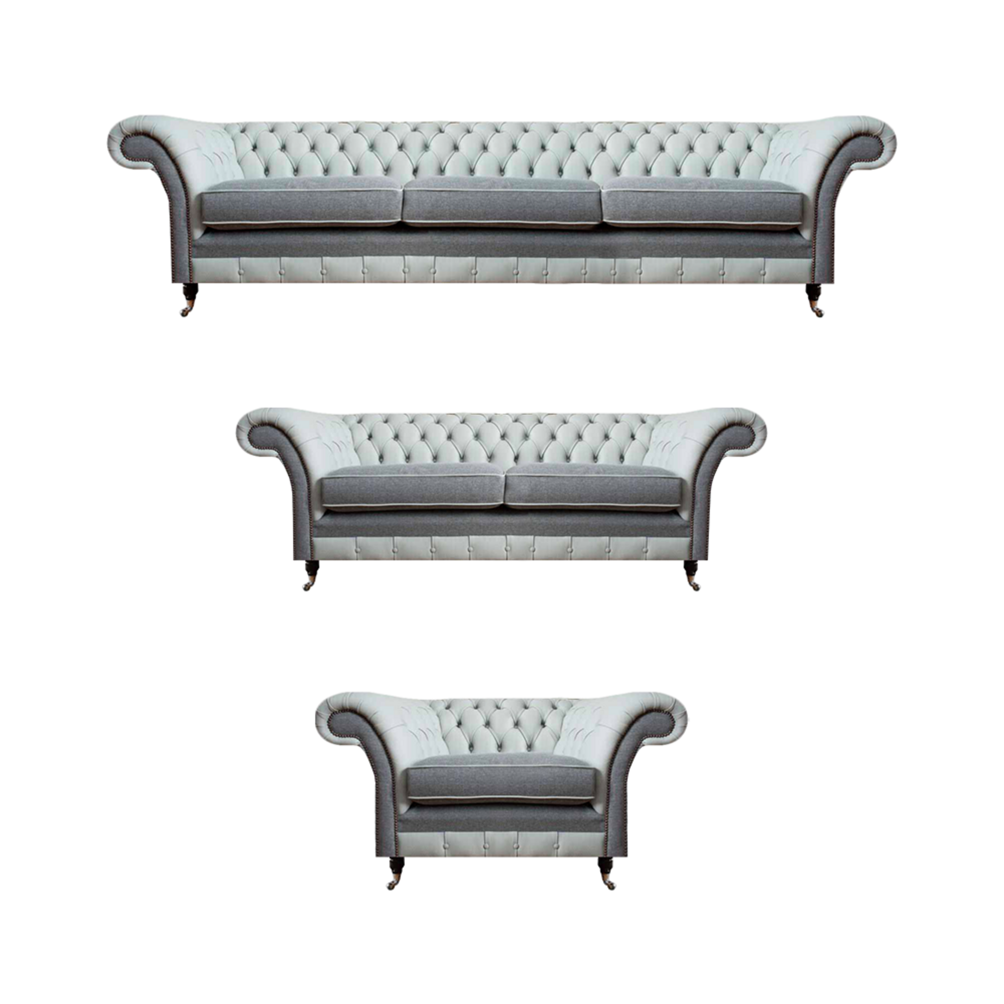 Chesterfield Grau Sofagarnitur 3tlg Design Möbel Polstermöbel Wohnzimmer