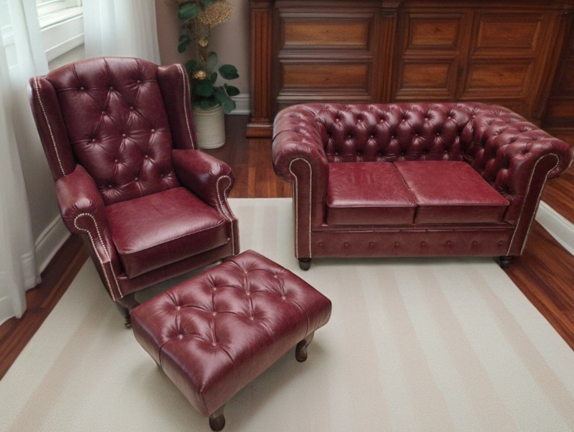 2+1 Hocker Garnitur Leder Sofa Polster Couchen Sofas Wohnlandschaft Luxus Neu Sofort