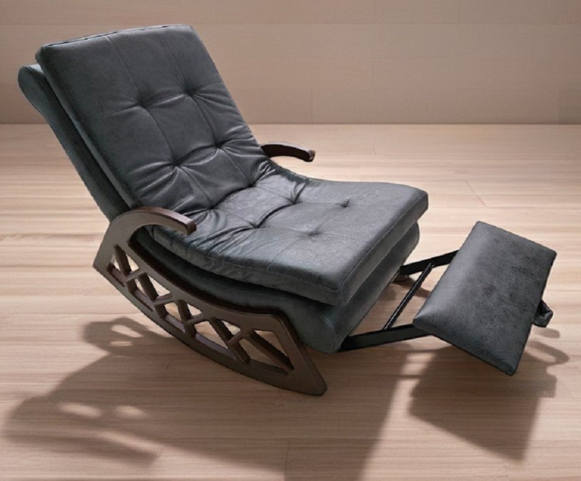 Exklusiver Grauer Schaukelstuhl Wohnzimmer Relax Möbel Holzgestell Sofort