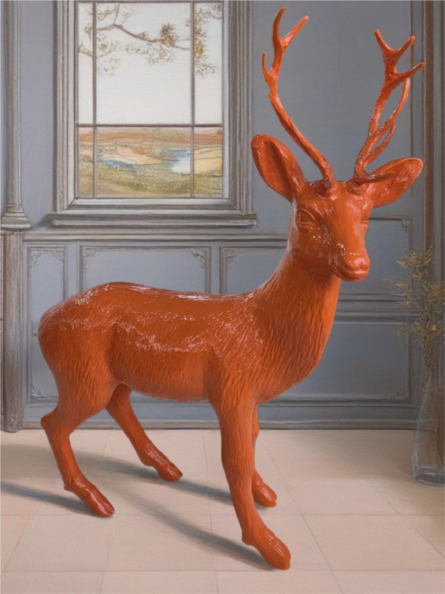 Hirsch Skulptur für Garten Deko-Skulptur Figur Orange Neu Sofort