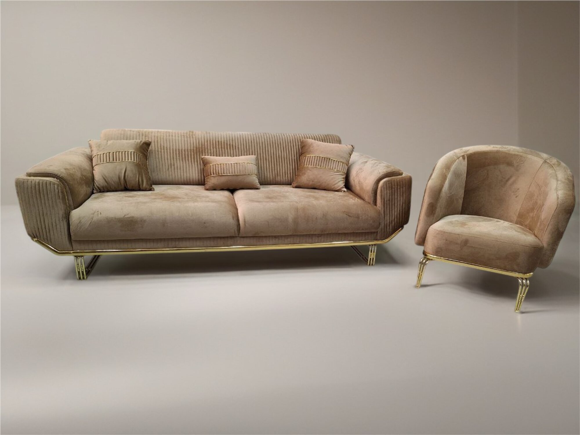 Luxuriöse Sofagarnitur 3+1-Sitzer-Sofa mit weicher Polsterung Set, Stoff Sofort