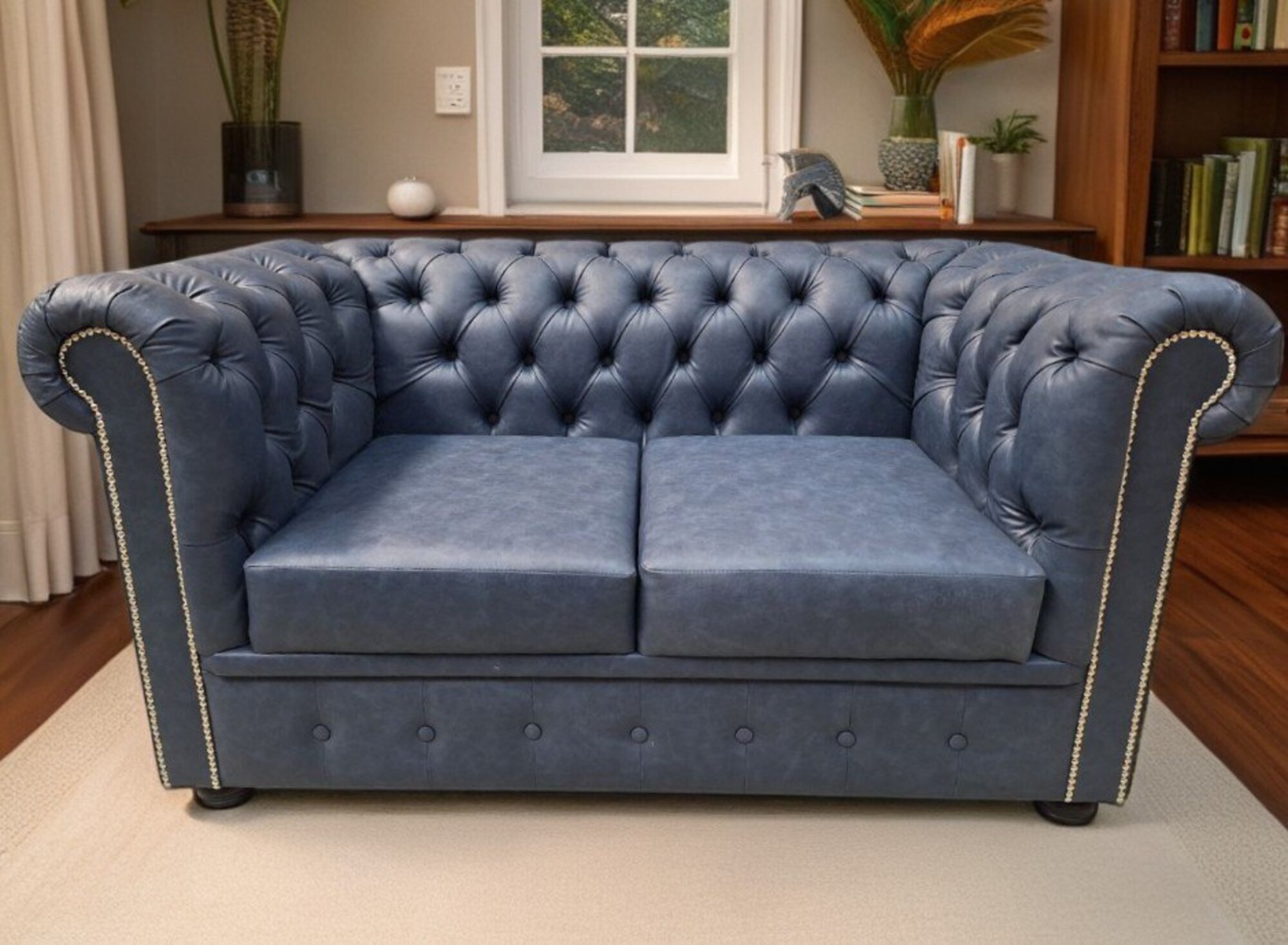 Sofa 2-Sitzer-Sofa aus blauem Kunstleder Sofort