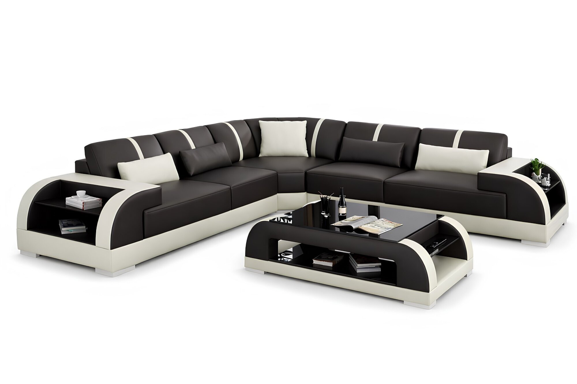 Ledersofa Designersofa Design Braun Weiß Ecksofa Sofa Couch Eckcouch Neu Sofort