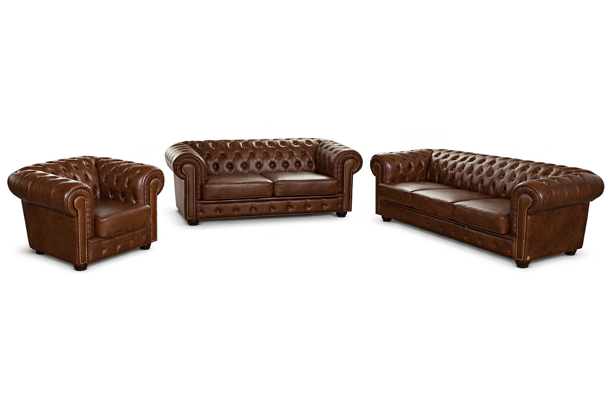 Ledersofa Sofagarnitur Sofa Couch Polster 3+2+1 Chesterfield 100% Leder Sofort
