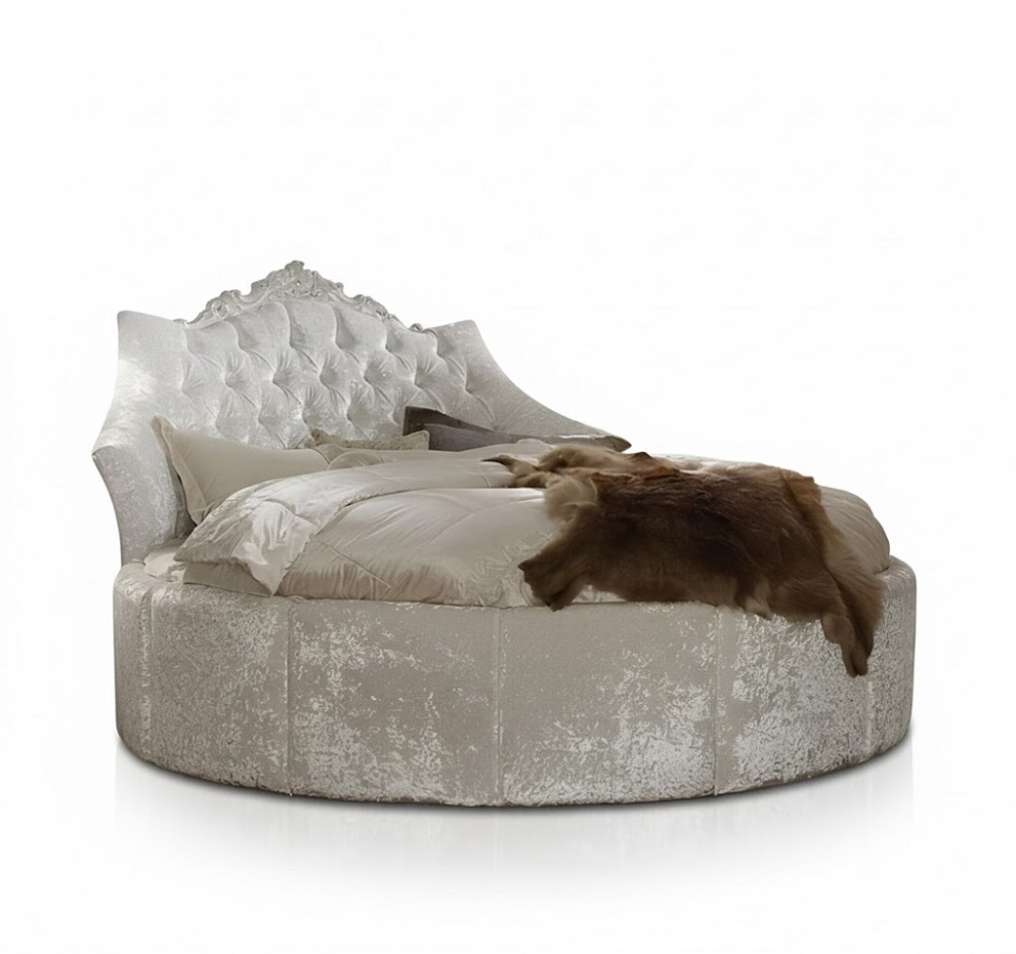 Rundes Samt Bett Chesterfield Luxus Polster Betten Textil Stoff Hotel Sofort