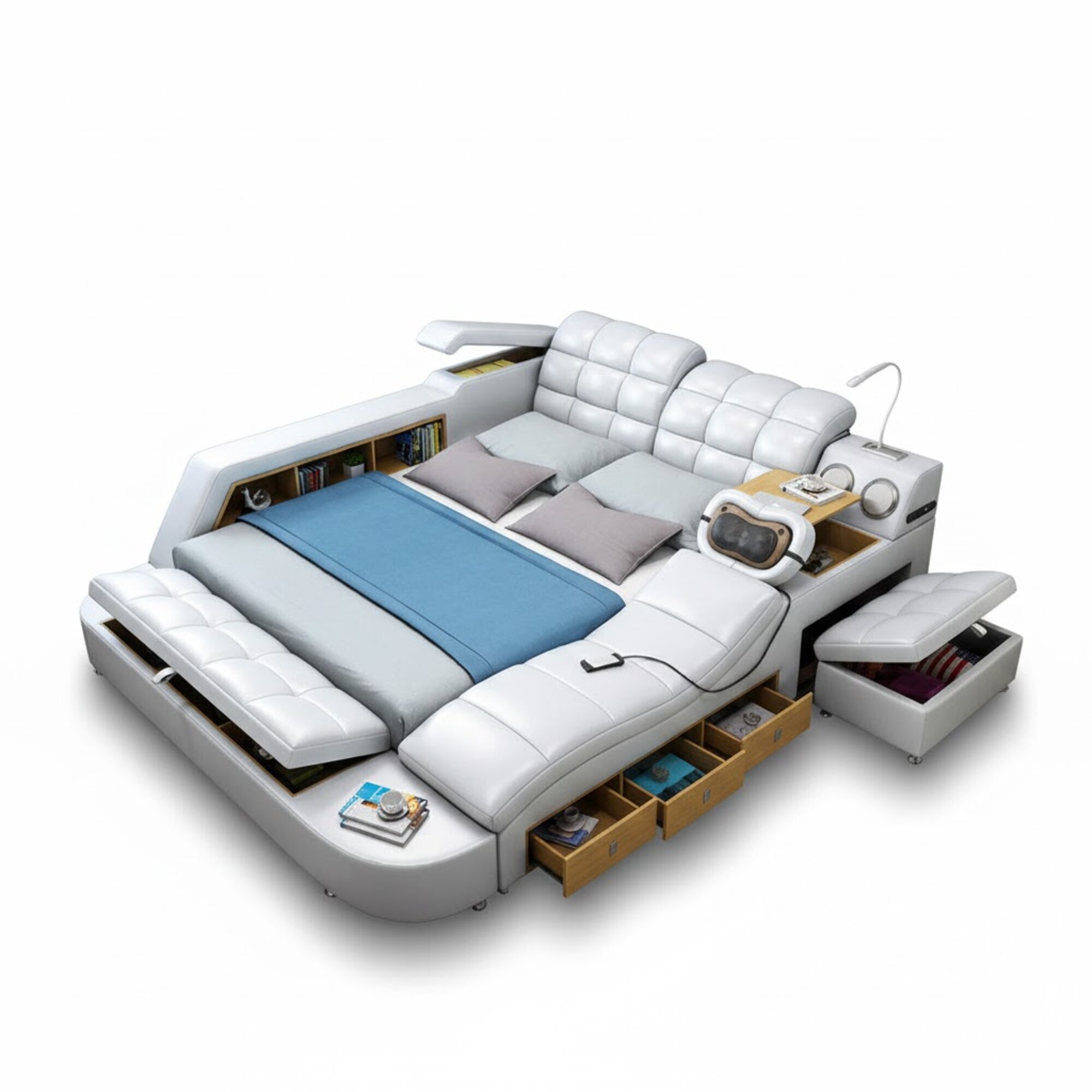 Bett Doppel Regale Leder Polster Betten Multifunktion mit Massagefunktion Sofort