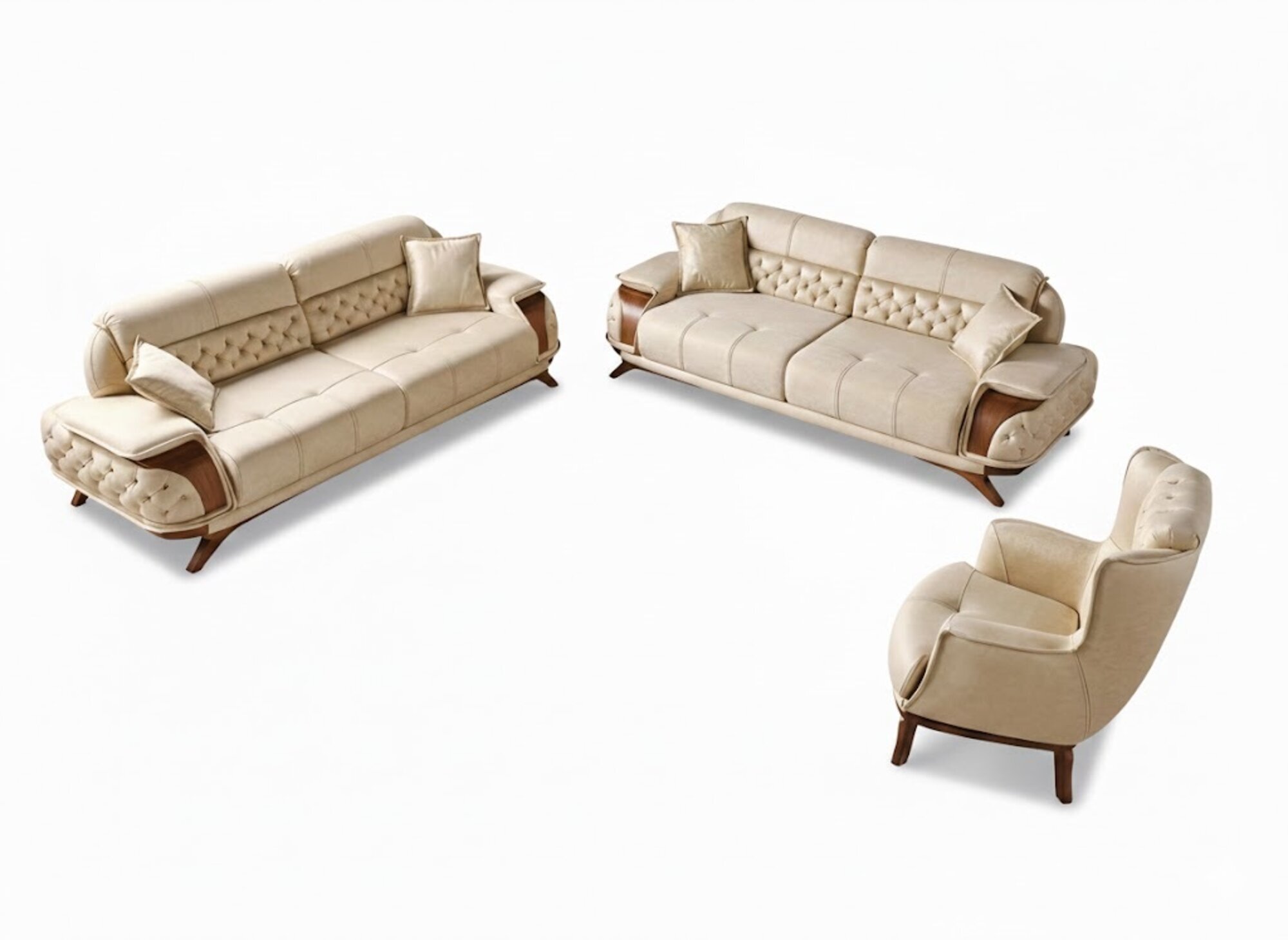 Stilvolles Modernes Sofa Set 3+3+1 – Beige Design für Wohnzimmer Sofort