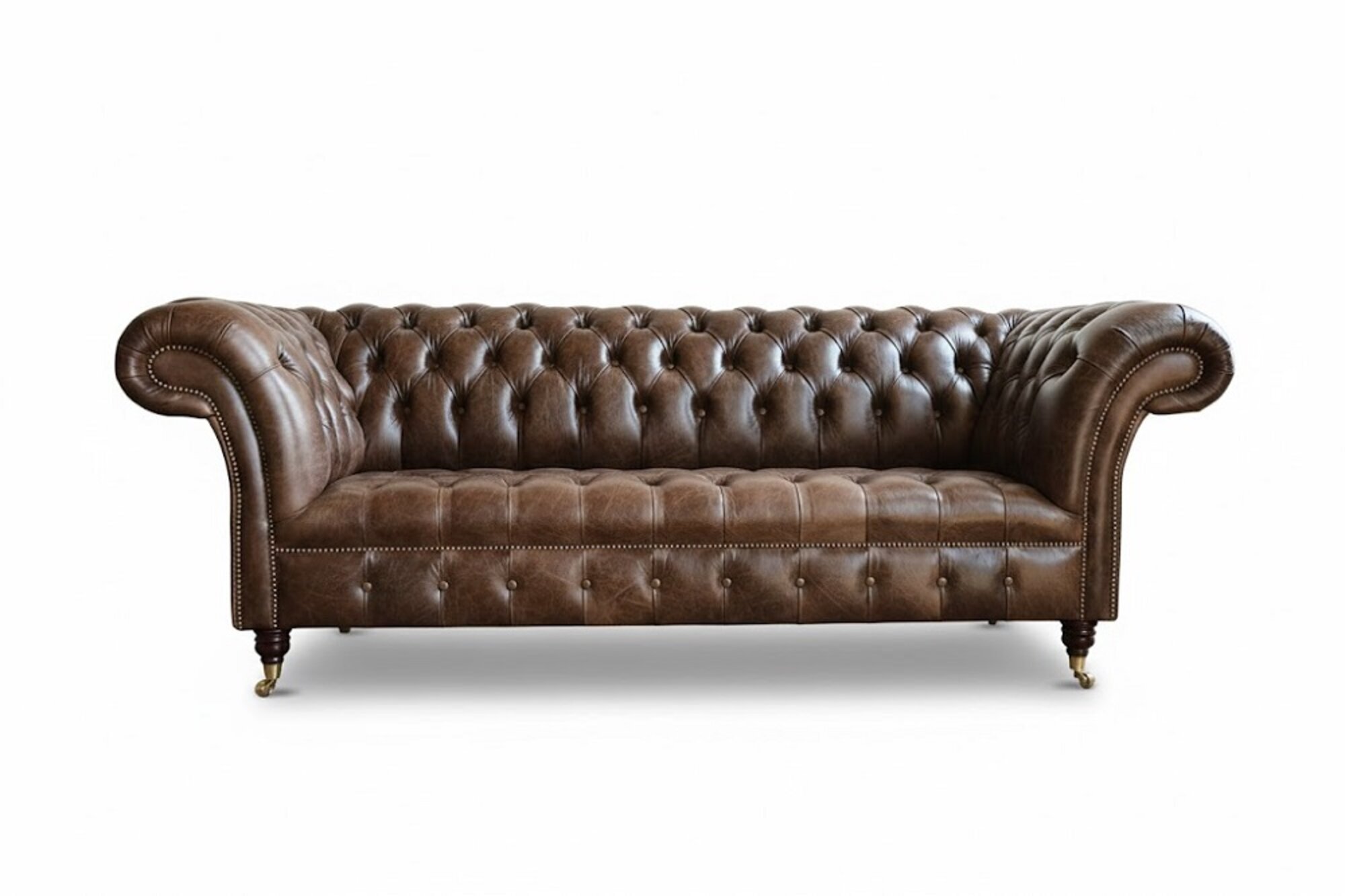 Sofa Couch Polster 3 Sitzer Rollen Chesterfield Old Look Style 100% Leder Sofort