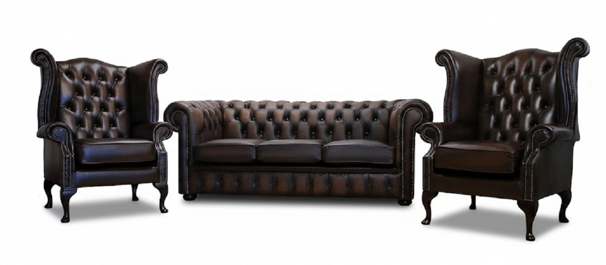 Chesterfield Sofagarnitur Leder Chesterfield Komplett Set 100% Leder Sofort