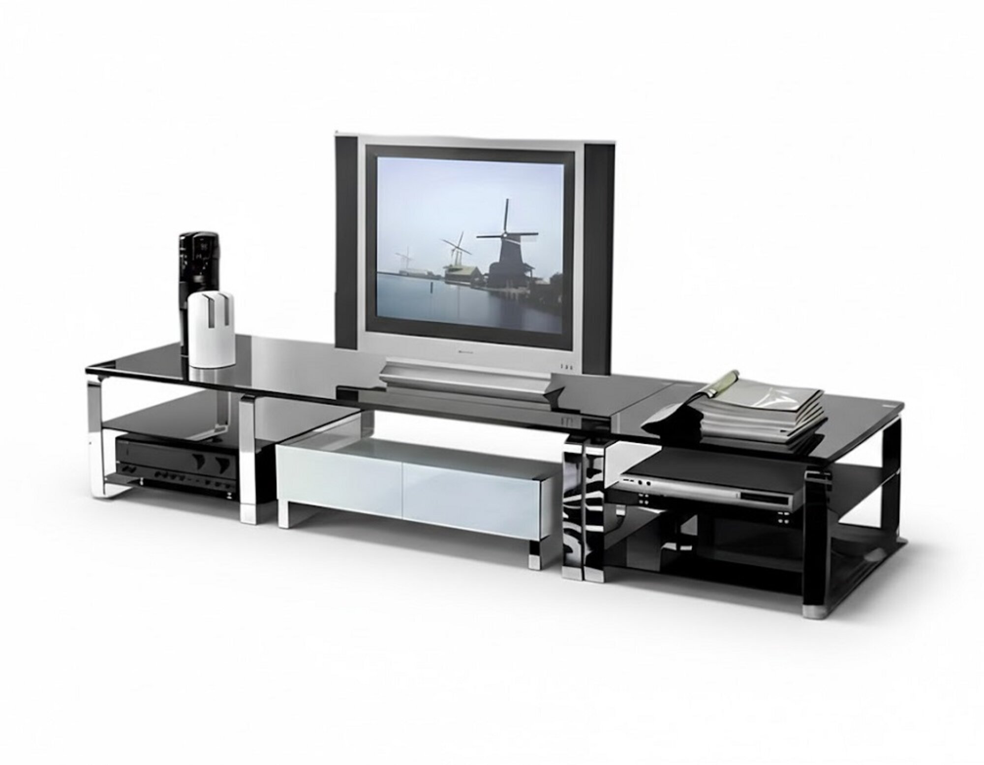 Modernes TV-Lowboard aus Glas und Holz in Schwarz Sofort