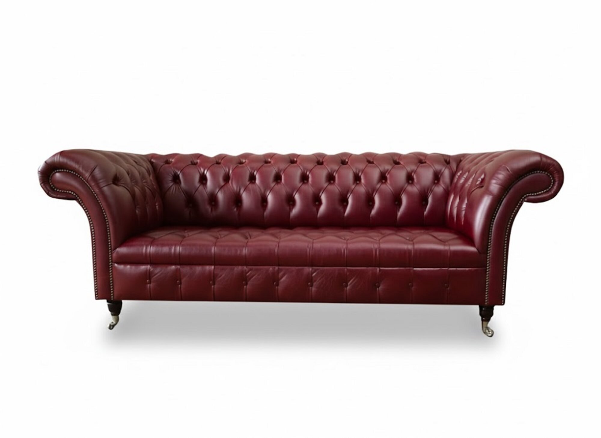 Chesterfield 3 Sitzer Bordaux Modern Design Couchen Sofas 100% Leder Sofort