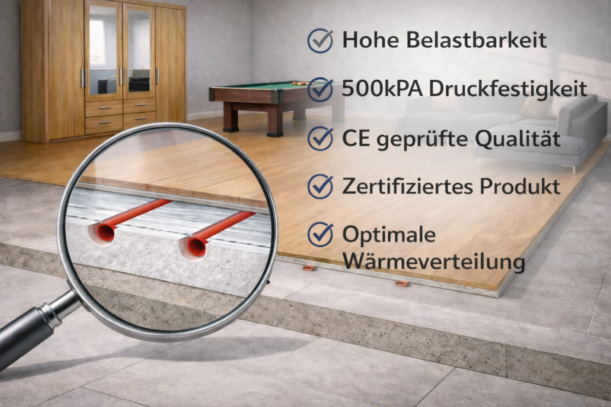 XPS Dämmplatte mit Aluminiumfolie für Fußbodenheizung ohne Estrich