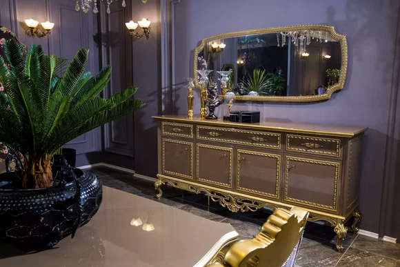 Sideboard mit Spiegel Anrichte Barock Rokoko Schrank Möbel Kommoden Luxus