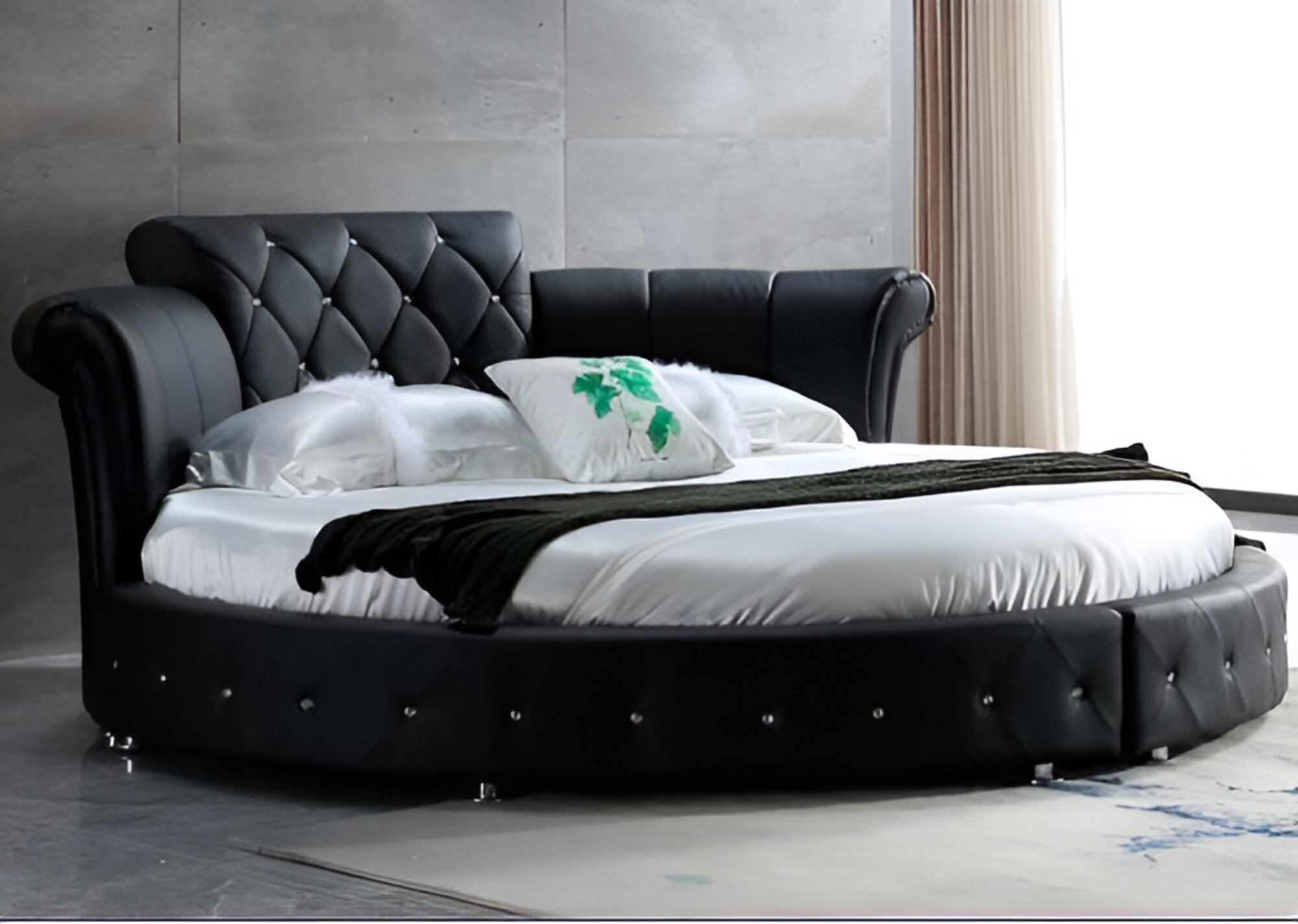 Luxus Chesterfield Bett Design Runde Polster Klassische Rund Leder Samt