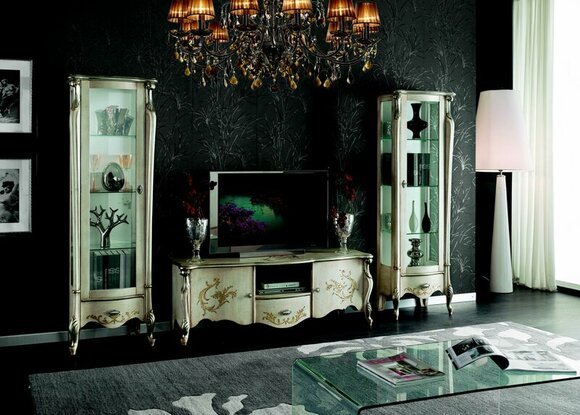 Schicke Set Garnitur 3tlg Rtv mit 2x Vitrine Italienische Möbel Klassische Stil